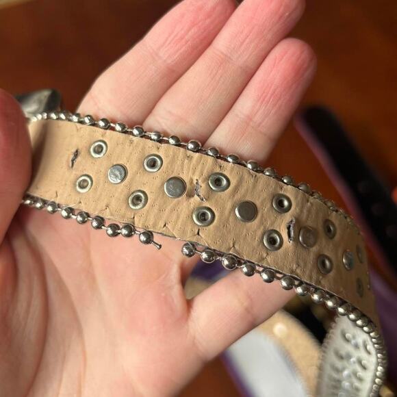 Vintage White Snakeskin Rhinestoned Western Belt Low Rise Small Medium - Picture 7 of 7